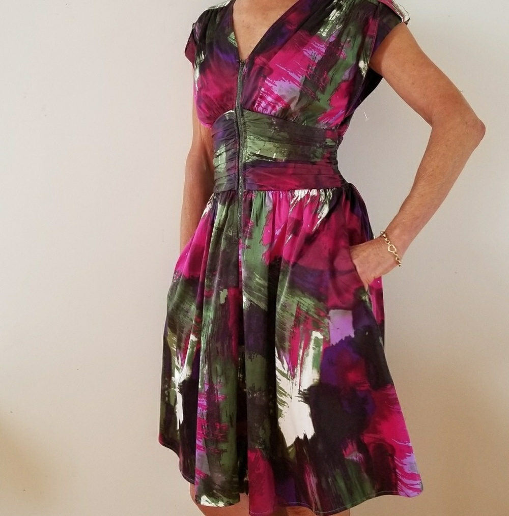 Monroe & Main Women Floral black Sleeveless Fit & Flare Dress, Size 6